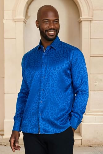 Barabas Men's Textured Leopard Design Pattern Button Down Shirts B3102