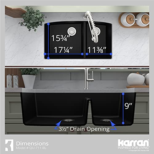 Karran Qu-711 Undermount Quartz Composite 32 In. 60/40 Double Bowl Kitchen Sink Kit In Black #TOP4