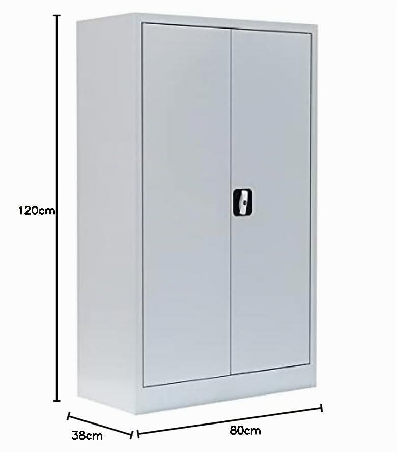 Flügeltürenschrank komplett montiert Metallschrank abschließbar grau 120x80x38cm 2 Fachböden Lagerschrank Aktenschrank Werkstattschrank 530290