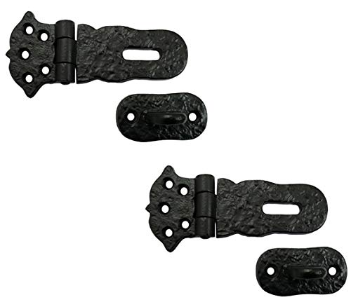 Image of Adonai Hardware Paran Heavy Duty Antique Cast Iron Safety Locking Hasp and Staple(4 inch x 2 Pack, Matte Black) for Vintage Pirates Treasure Chest, Trunks, Wooden Jewelry Box, Cases, Furniture and Sheds