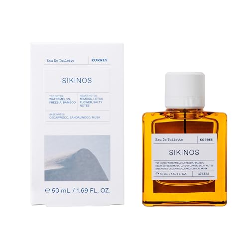 Image of KORRES Sikinos Eau de Toilette Spray, Unisex Vegan Fragrance, 1.69 Fl Oz | Watermelon Freesia Bamboo Top, Mimosa Lotus Salty Notes Heart, Cedarwood Sandalwood Musk Base, Summery Scent for Women & Men