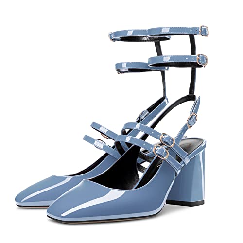 Castamere Women Chunky Block Mid Heel Square Toe Slingback Gladiator Pumps Wedding Prom 2.6 Inches Heels4