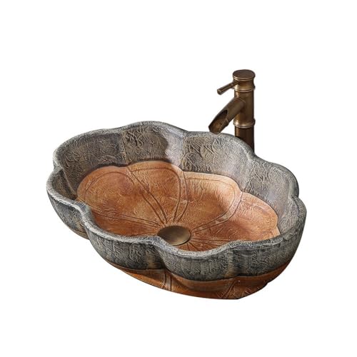 Lavabo Lavabo de baño retro cerámica sobre encimera, lavabo tocador artístico, 57 x 40 15 cm Redondo