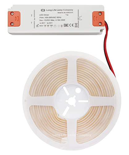 Long Life Lamp Company IP65 Water Proof Outdoor & Indoor LED Strip Light Tape Warm White Continuous COB Illumination 5 Metres 12v