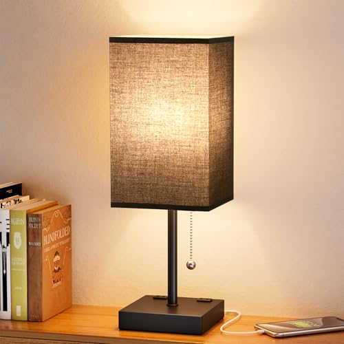 Image of Black Lamp for Bedroom - 3 Color Temperatures, USB A+C, 2 AC Outlets