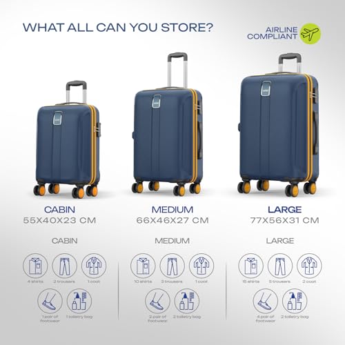 Image of Safari Medium Thorium Neo 8 Wheels 55,66 and 77 Cm Small, and Large 4 Wheel Inline 3 Trolley Bags Polycarbonate 360 Degree Wheeling System Luggage,4 Wheel Inline Trolley Bags,Graphite Blue