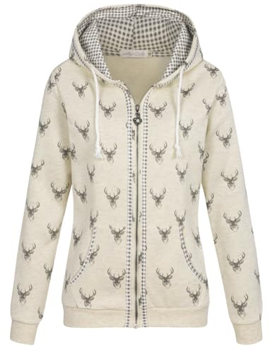 Hailys Damen Trachten Sweatjacke Ha44ni Zip-Hoody Oktoberfest mit Hirsch-Print JIA-2209081madl beige marl S