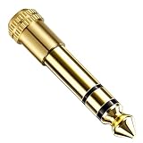 Amshn 3.5mmイヤホンジャック(メス) to 6.35mm標準プラグ(オス) 変換 ステレオ変換プラグ TRS(3極)/TRRS(4極) マイク対応 オーディオ変換アダプタ ヘッドホン/アンプ/電子ピアノ/イヤホン/ミキサー/プレーヤー対応 24K金メッキ Hi-Fi 金麟(Golden Scale)