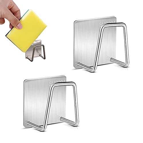 Esteopt Lot de 2 porte-éponges autocollants en acier inoxydable - Sans perçage - Argenté