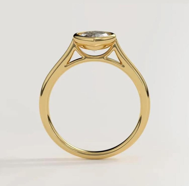 3CT Marquise Diamond Bezel Set Ring / Split Shank Engagement Ring / 14k Gold plated Diamond Solitaire 925 silver,women For Her solitire stone gold plated with a transparent,solitire jewellery.4