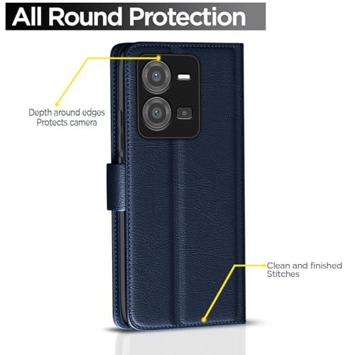 Image of Pikkme Vivo V25 5G Flip Case Leather Finish | Inside TPU with Card Pockets | Wallet Stand and Shock Proof | Magnetic Closing | Complete Protection Flip Cover for Vivo V25 5G (Blue)