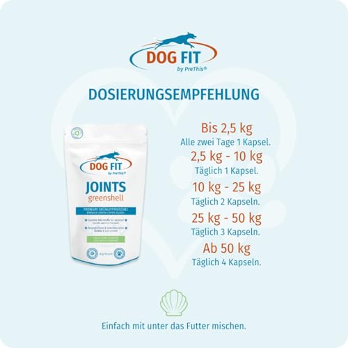 DOG FIT by PreThis® Joints greenshell | Grünlippmuschel & Kollagen für Hunde | Gelenk-Vitalstoffe mit Vitamin B12 (Methylcobalamin) & E | Für alle Hundegrößen
