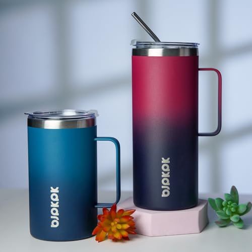 Image of BJPKPK 32oz Insulated Coffee Mug with Handle, Stainless Steel Travel Mug | Keeps Drinks Hot & Cold, Double Wall Vacuum, 2 Lids Included, BPA-Free Coffee Tumbler for Home, Office & Travel