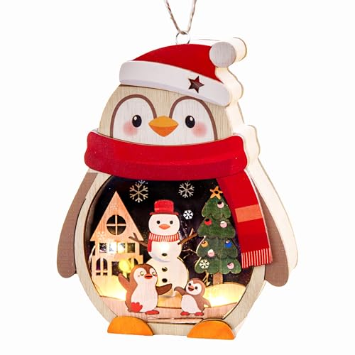 Weihnachtsdeko Pinguin aus Holz, 15cm Weihnachtsbeleuchtung LED...