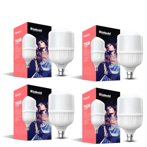 Image of Goldmedal Thor 30W B22 Base LED Bulb For Home & Office | Energy Efficient | 230 Degree Light Coverage | Surge Protection up to 4KV | Rated Life 15000 Hrs | Cool Daylight (6500K), Pack of 4