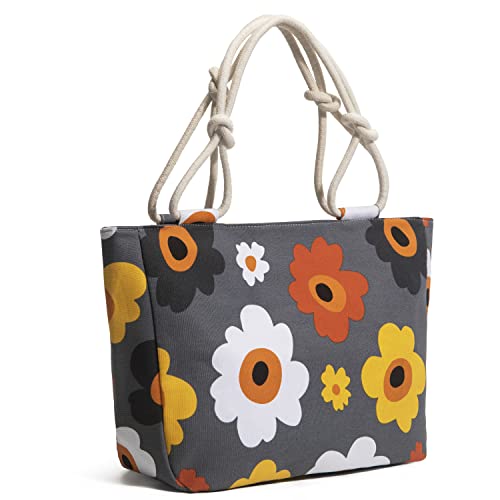 Large Tote Handbag,Women Beautiful Flower Bag, Canvas Shoulder Bags for Lady's Working/Shopping/Travel/Gym/Beach Wear,Floral Print Design Mommy Handbag with Zipper,Diaper Bag