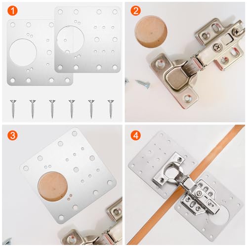 Lestiven 12 Stk reparaturstück für seitenscharnierplatte, scharnier reparaturset, schrankscharnier reparaturplatte, edelstahl scharniere reparatur platte, hinge repair kit, mit Loch und 72 Schrauben