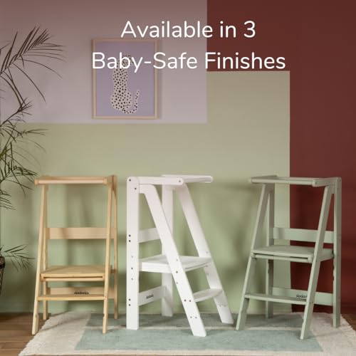 Image of dadada Baby Foldable Montessori Tower - Adjustable Kitchen Step Stool for Kids with Safety Rail, Non-Toxic Finish, Great for Small Space Living (Natural)