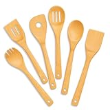 Freshware Bamboo Wooden Utensils Set for Kitchen, 6-Piece, Wooden Spoons for Cooking, Cooking Utensils Set Includes Wood Spoons and Spatula, Utensil Sets for Kitchen Essentials