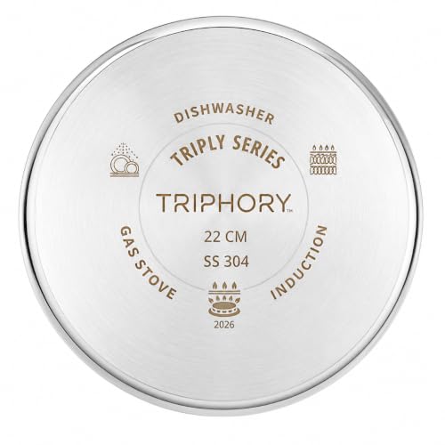 Image of Triply Stainless Steel Langdi Tope 22 cm 2.2 L | Extra Shallow Triply Tope | Patila, Tapeli, Bhagona, Degchi Cooking Pot | Heavy Induction Bottom | Gas & Induction Compatible