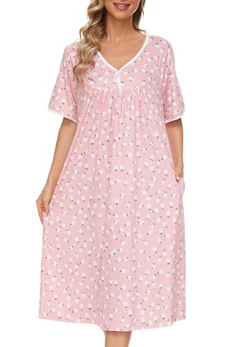 AVIIER Nightgows for Women Soft Cotton Night Shirts Short Sleeve Sleepwear with Pockets2