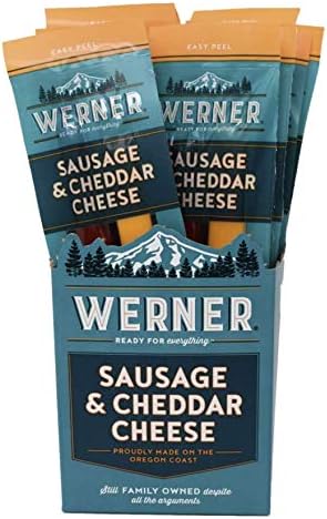 - Werner Sausage & Cheddar Cheese Sticks Pack of 12 – Meat & Cheese Sticks 1.5 Ounce Individually Wrapped Meat Snacks