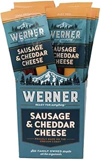 Werner Sausage & Cheddar Cheese Sticks Pack of 12 – Meat & Cheese Sticks 1.5 Ounce Individually Wrapped Meat Snacks
