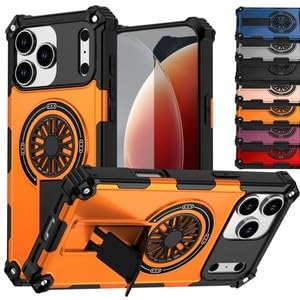 Coque iPhone 15 Plus orange en silicone rigide antichoc avec support