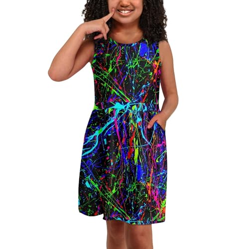 Little Girls Sleeveless Dress with Pockets Marble and Smoke Style Dresses Casual Party Sundress for 2-14T4