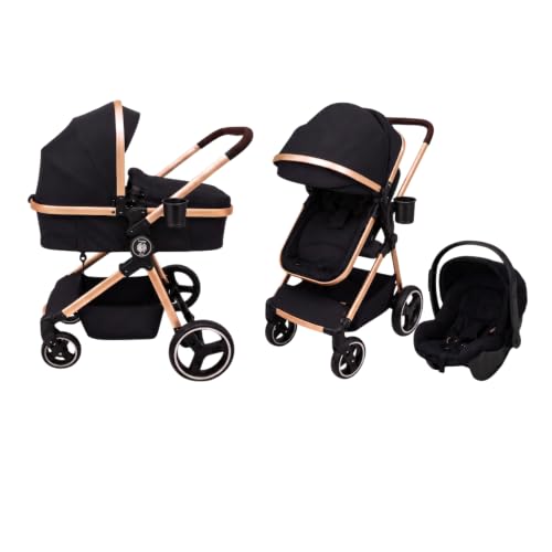Ragaluma Carrinho de Bebê Levvi One Duo Travel System Preto e Dourado