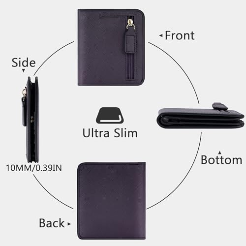 Image of Gostwo Small Wallet for Women, Slim Bifold Credit Card Holder, Compact RFID Blocking Cash Wallet, Billfolds Thin Leather Zipper Pocket, Mini Wallet Gift for Ladies Teen Girls Travel with ID Window