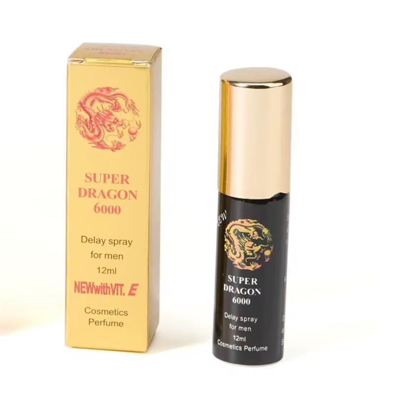 Super Dragon 6000 Delay Spray for Men, Cosmetic Perfume, 12ml, Gold and Black Design