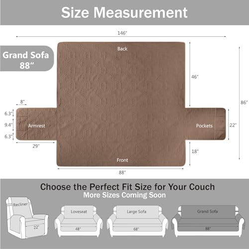 Image of Quilted Grand Sofa Covers Washable, Couch Cover for Grand Sofa, Soft Cozy Couch Protector for 4 Cushion Couch, Oversized Grand Sofa Slipcovers Water-Repellent (Grand Sofa 88 inch, Raw Umber)