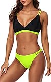 Charmo Womens Neon Green Bikini Swimsuits Triangle High Cut Swimwear 2 Piece M