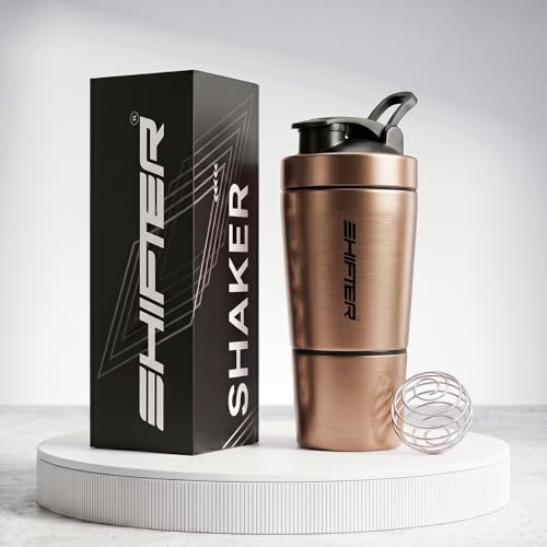 Image of Shifter Stainless Steel Gym Shaker Bottle 500ml | Protein Shaker with Mixer Ball | Leakproof Metal Blender Bottle| Gym, Fitness, Workout, Sports Water Bottle for Men & Women (BRONZE-2)