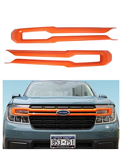 Image of TOYCIDFG Front Grille Cover Trim Strips Compatible with Ford Maverick 2022 2023 2024 2025 Truck Grille Trim Strips Cover Frame Car Decoration Accessories (Orange)