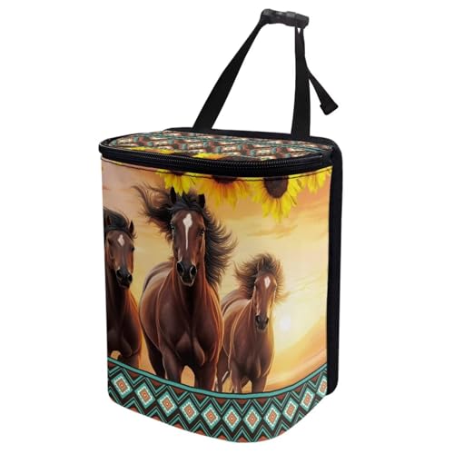 Image of Brown Horse Car Trash Can with Lid,Hanging Leak Proof Garbage Bin for Back Seat,Universal Fit Most Vehicle Truck Interior Accessory