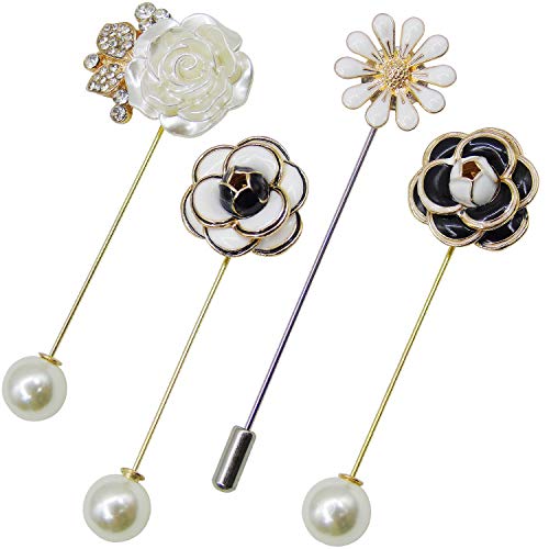 4 Pieces Sweater Shawl Clip Pearl Brooches Rhinestone Safety Pins for Women Girls Bouquet Pins Clothing Decoration