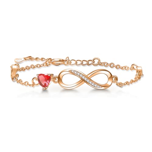 Tusuzik Bracelet Femme Argent 925, Bracelet Infini Coeur avec Plaqué Or Rose Bijoux Femme avec Zircone Réglable Cadeau pour Maman Épouse Fille Amie