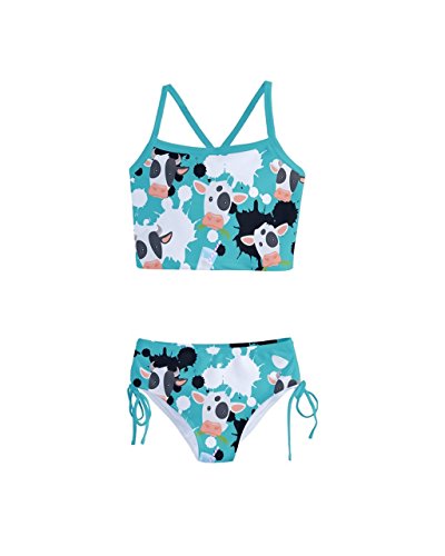 Image of PattyCandy Little Girls Bathing Suit Milk & Cow Prints Tankini Swimsuit - 10