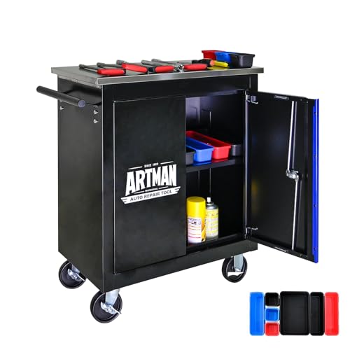 Nanberone Rolling Tool Chest - Lockable Tool Cart on Wheels with 2 Door 2 Shelf Clapboard | Multifunctional Tool Cabinets Metal Storage Cabine for Garage Warehouse DIY Multiple Interconnectable Black