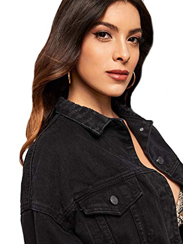 Floerns Women's Casual Drop Shoulder Ripped Crop Denim Jean Jacket3