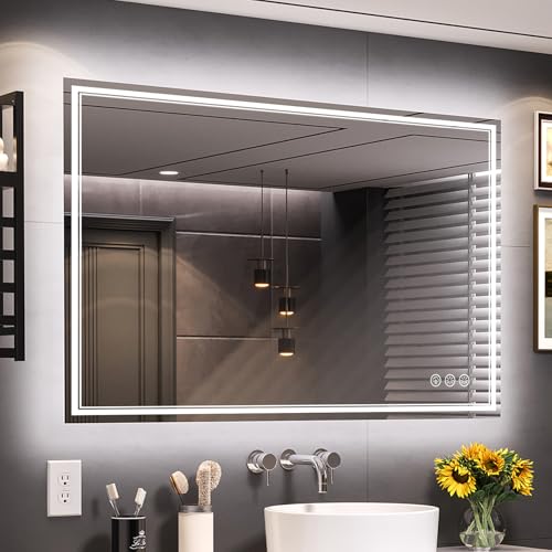 Image of 48x36 Inch LED Bathroom Mirror with Frontlit & Backlit(Independent Control), Lighted Mirror for Bathroom Wall with 3-Color Dimmable & Anti-Fog, Vanity Mirror with Lights