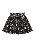 SheIn Women's Summer Floral Print Self Belted A Line Flared Skater Short Skirt Black Medium