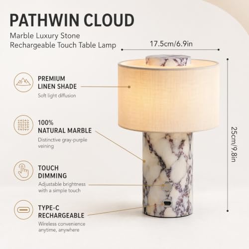 Luxury Marble Rechargeable Touch Table Lamp,Calacatta Viola Lamp Fixture - Image 2