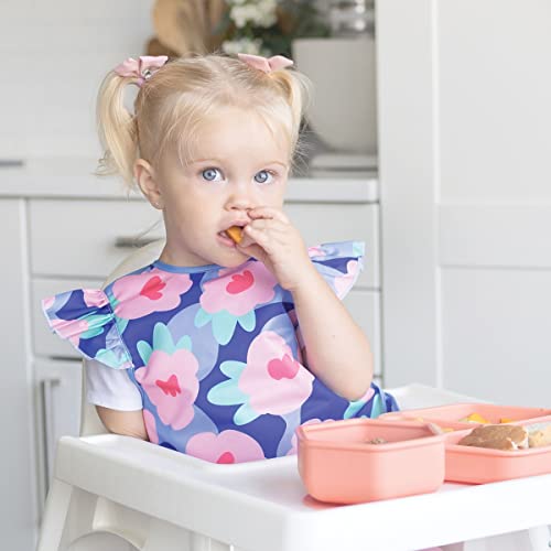 Image of Tiny Twinkle Mess Proof Baby Bib for Girls | Waterproof Toddler Bib for Eating | Baby Apron for Feeding | Machine Washable | Perfect Shower Gift (Floral Blue, 6-24M)