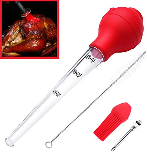 Badigeonner la Sauce Piquante & la Sauce avec un Pinceau d'assaisonnement,un Outil d'assaisonnement Pour dinde de Noël,Une Ampoule en Silicone,y Compris Une Aiguille à Décaper et Une Brosse à Barbecue thumbnail