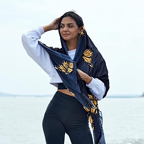 Women's Silk Scarf Infinity Lightweight Scarves Shawl Wraps Fashion Sunscreen Shawls for Spring Summer Fall Winter, Yellow Butterfly Black Background4