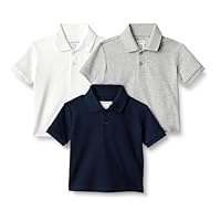 Amazon Essentials Baby Jungen Poloshirt aus Baumwoll-Stretch, 3er-Pack, Hellgrau Meliert/Marineblau/Weiß, 12 Monate