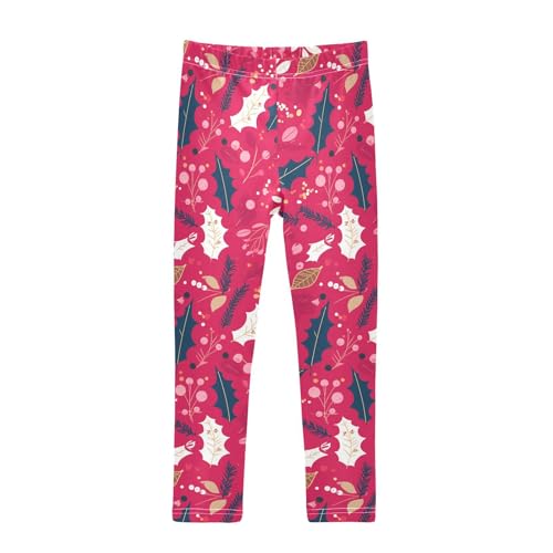 KLL Christmas Holly Berries Oil Painting Toddler Girls Legging Comfortable High Waisted Activewear Gym